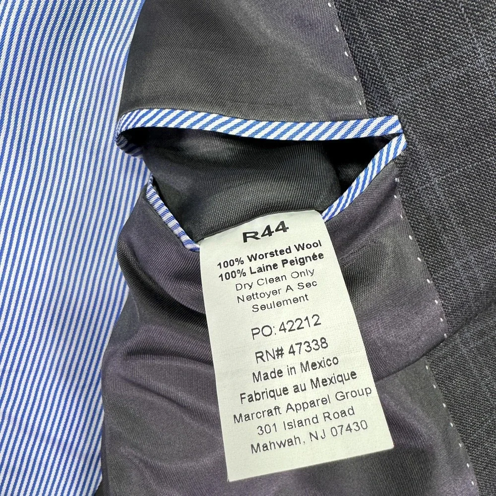 Tommy Hilfiger Suit Jacket Mens 44 Gray Check Wool Classic Fit Blazer Formal